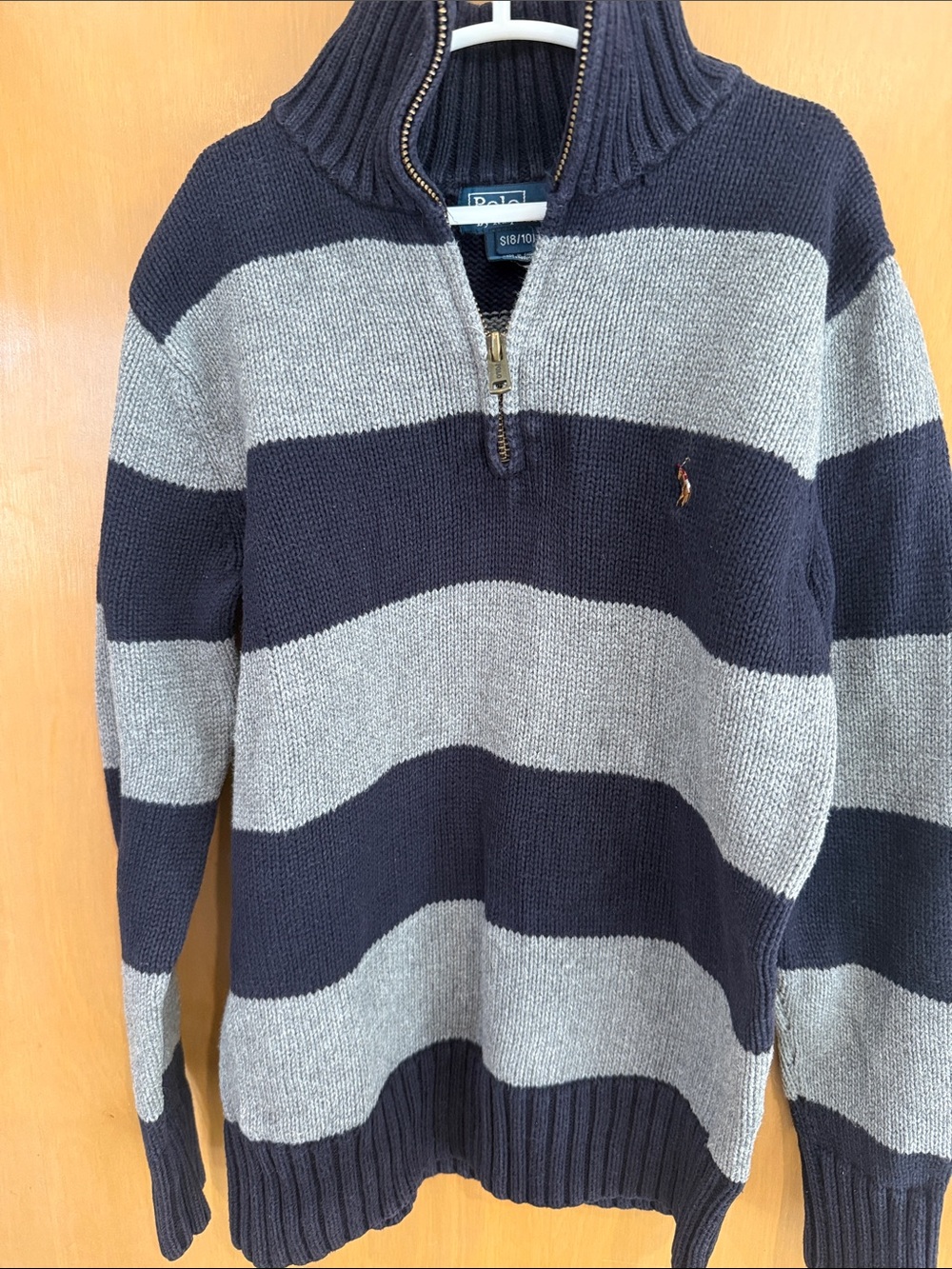 Polo by Ralph Lauren Navy & Gray Striped Quarter-Zip Sweater